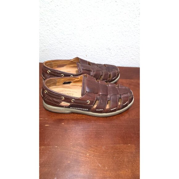 Sperry Men's Brown Leather Fisherman Sandal Rubber Soles Size 8 - Picture 3 of 8